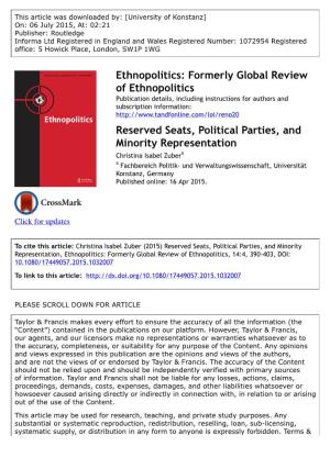 Reserved Seats, Political Parties, and Minority Representation