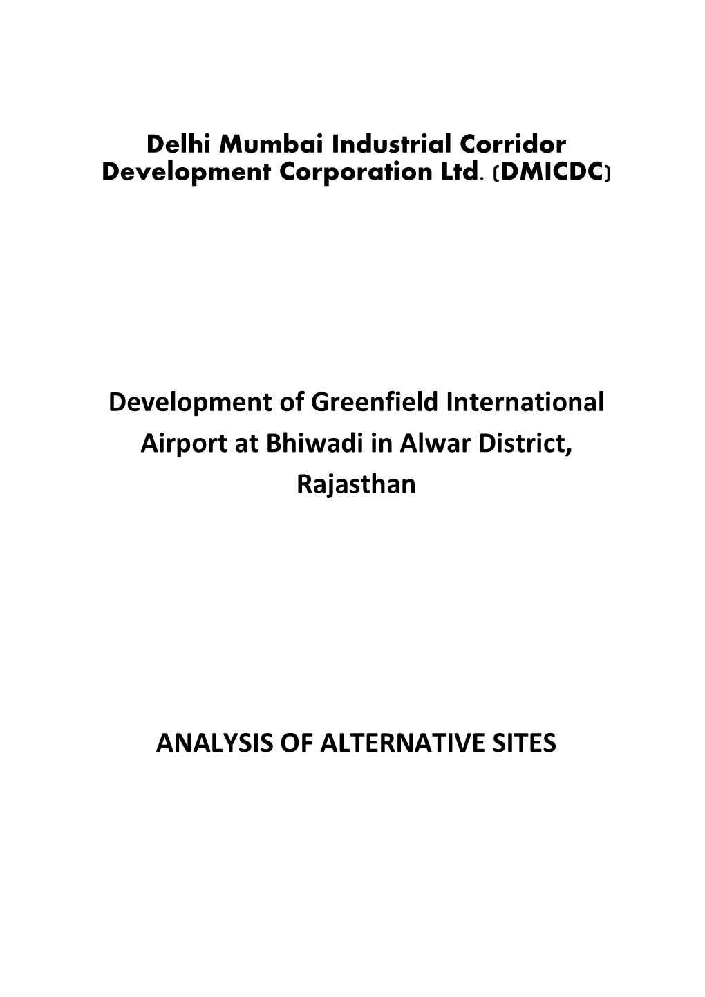 Development of Greenfield International Airport at Bhiwadi in Alwar District, Rajasthan