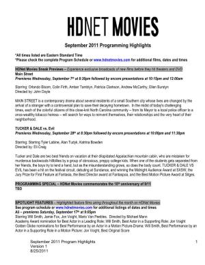 Hdnet Movies September 2011 Programming Highlights