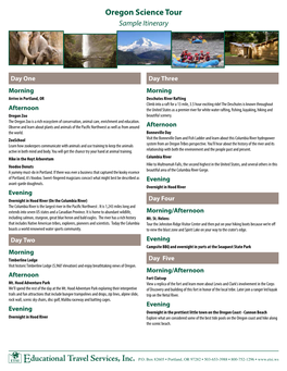 Oregon Science Tour Sample Itinerary
