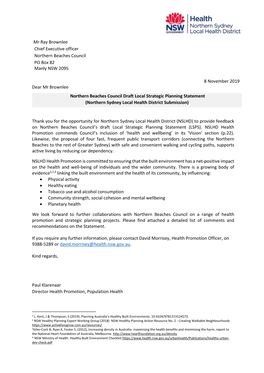 Northern Beaches Council Draft Local Strategic Planning Statement (Northern Sydney Local Health District Submission)