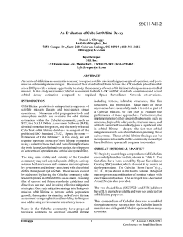 An Evaluation of Cubesat Orbital Decay