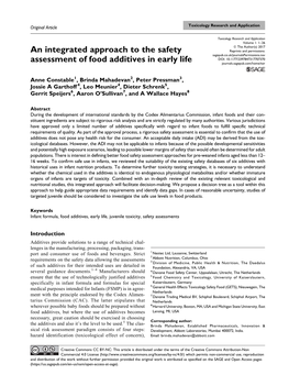 An Integrated Approach to the Safety Assessment of Food Additives in Early Life