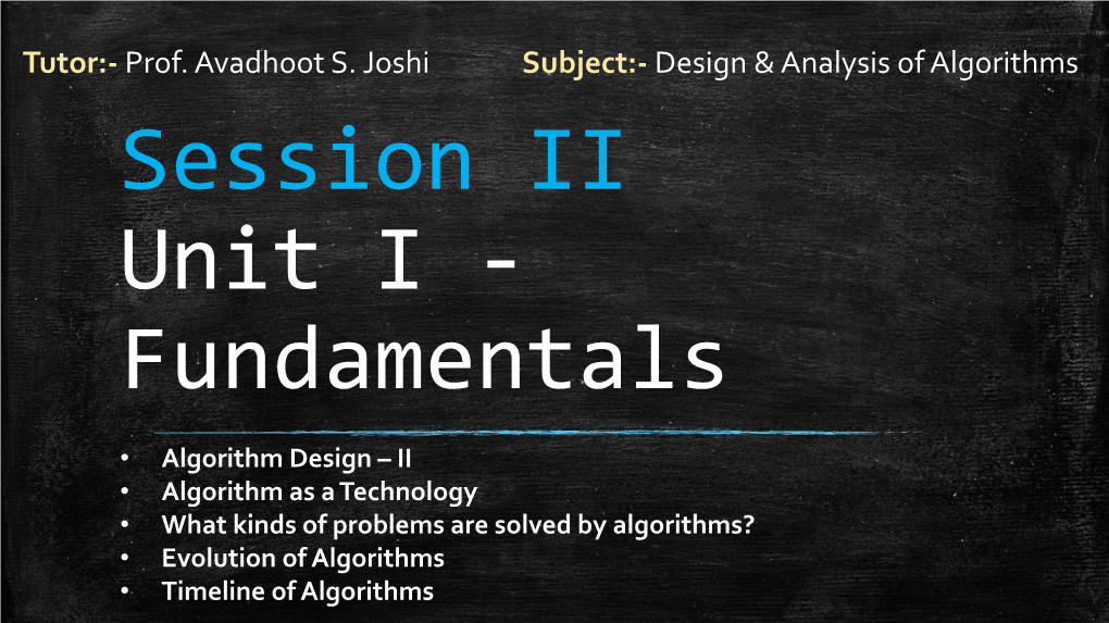 Session II – Unit I – Fundamentals