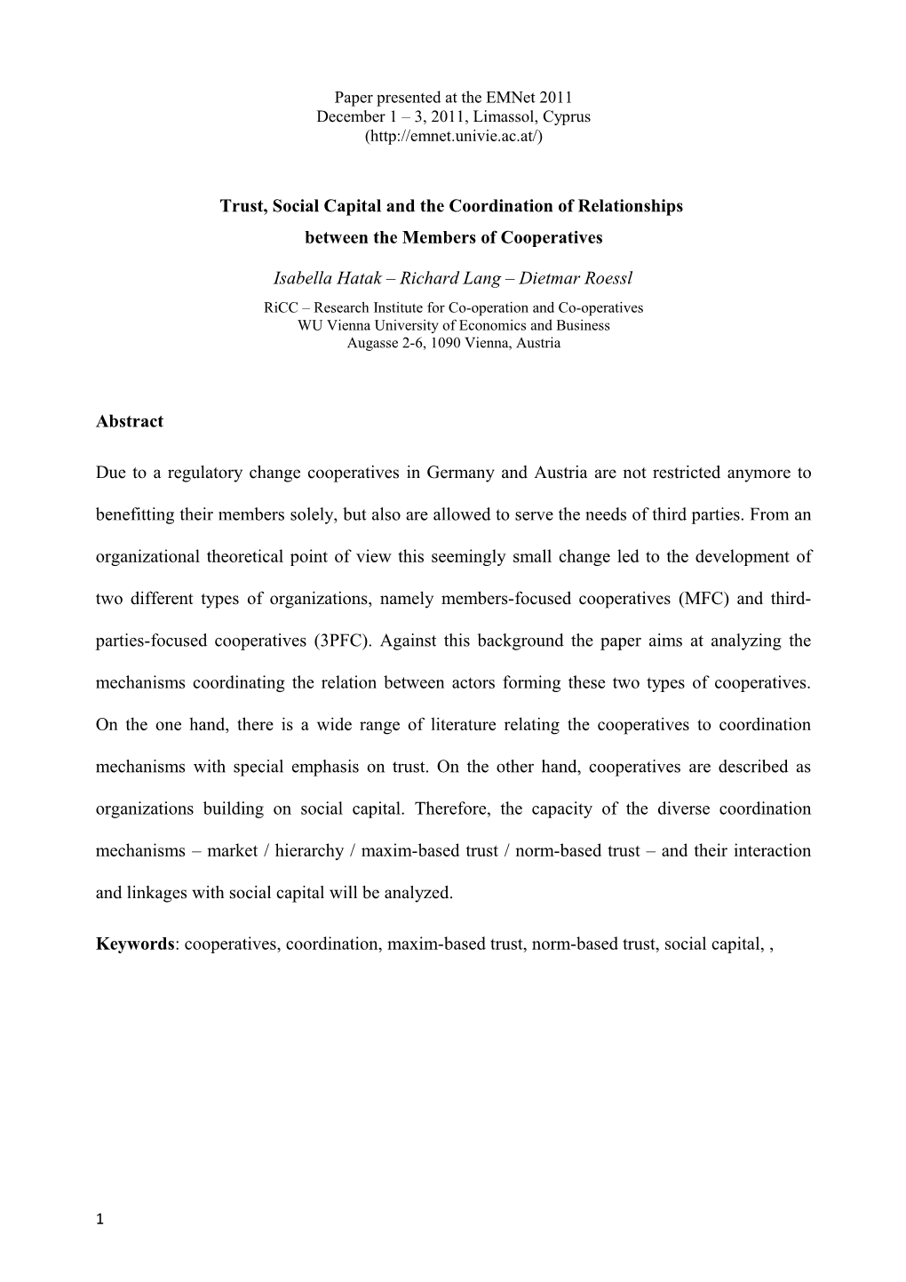 Paper Presented at the Emnet 2011