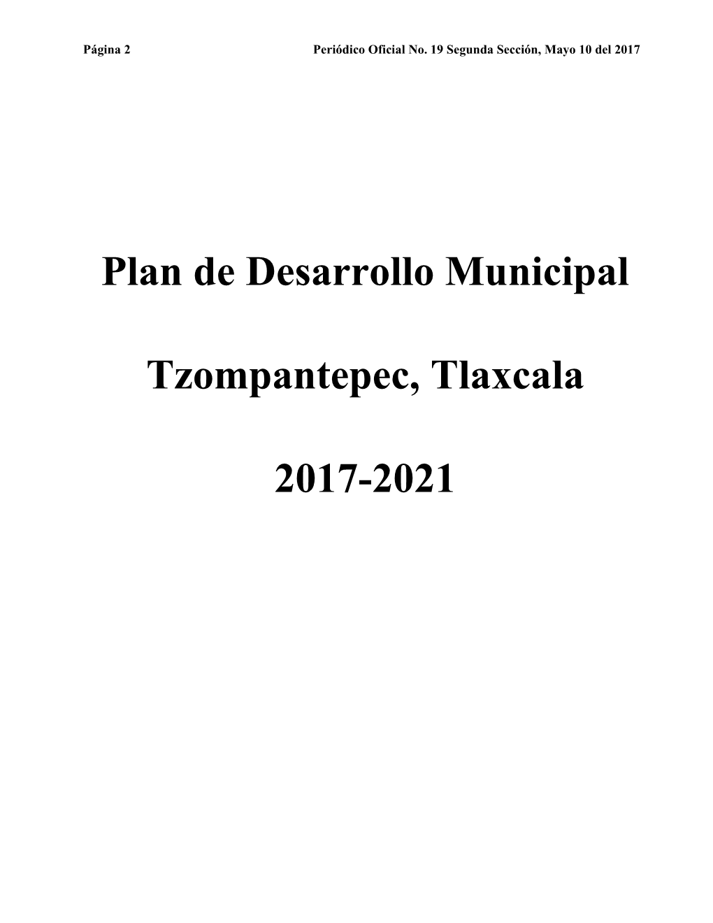 Plan De Desarrollo Municipal Tzompantepec, Tlaxcala 2017-2021