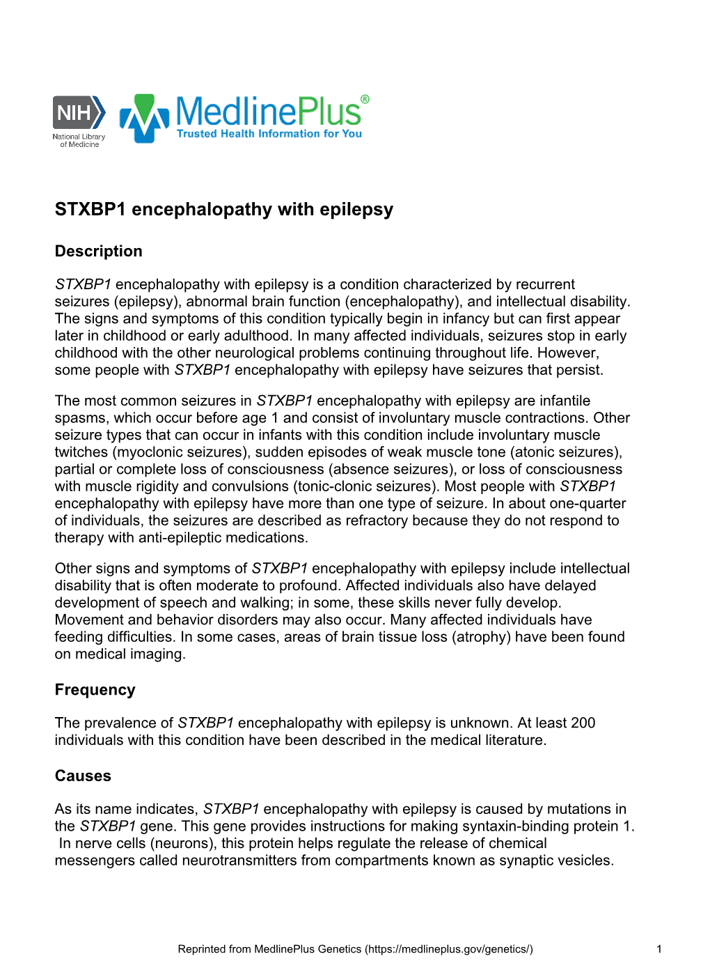 STXBP1 Encephalopathy with Epilepsy