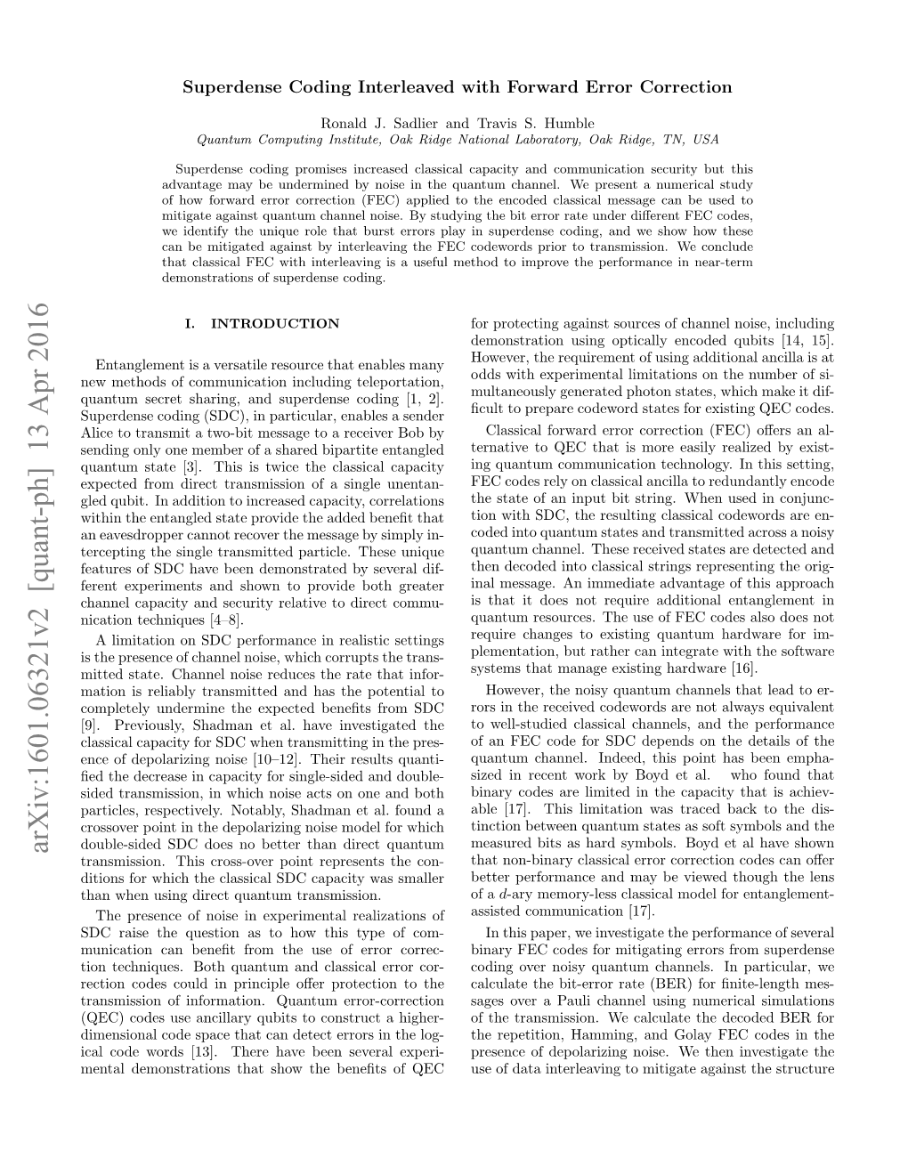 Arxiv:1601.06321V2 [Quant-Ph] 13 Apr 2016 Transmission