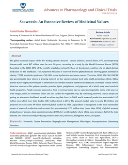 Abdul Kader Mohiuddin. Seaweeds: an Extensive Review of Medicinal Values