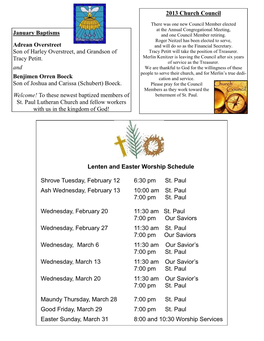 Lenten and Easter Worship Schedule Shrove