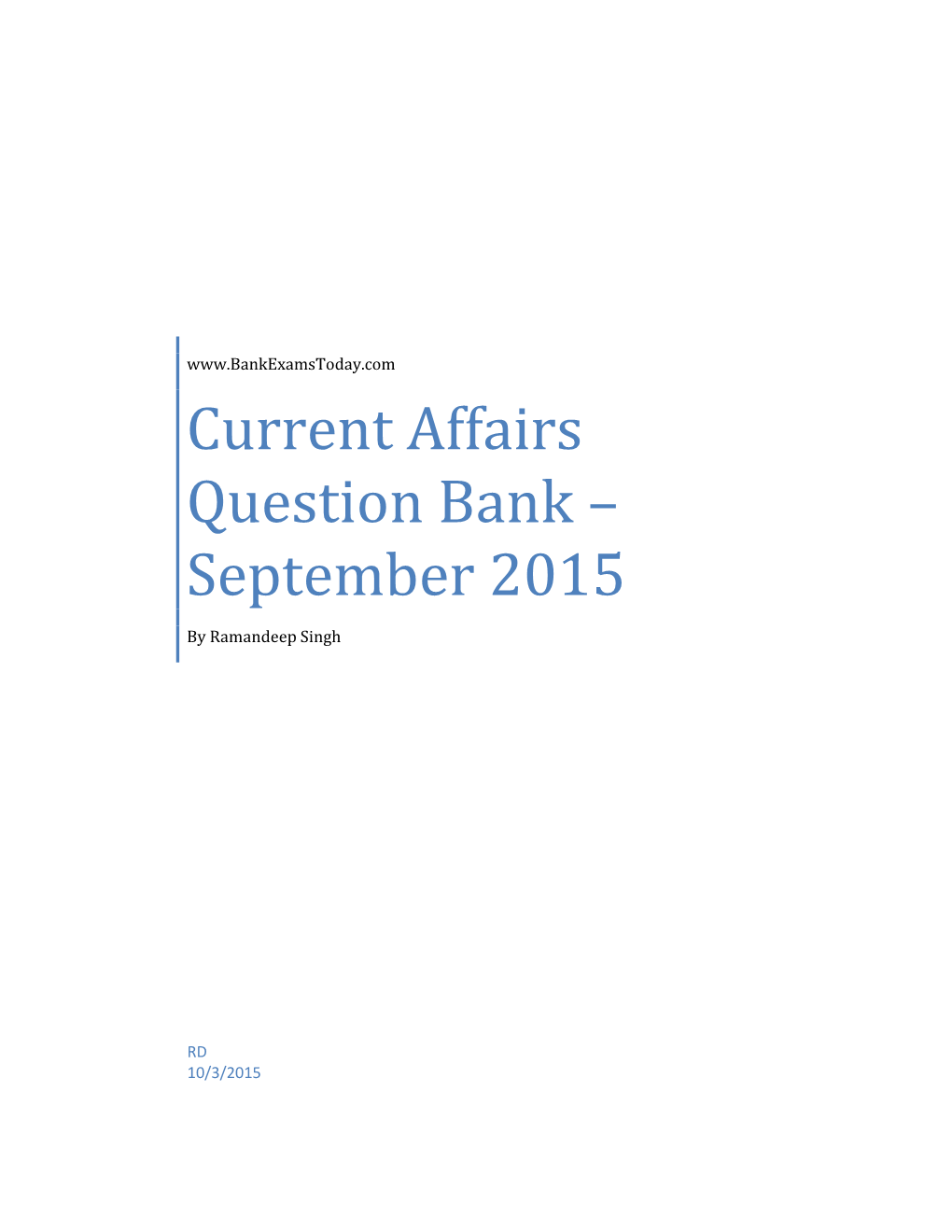 Current Affairs Question Bank – by Ramandeep Singh September 2015