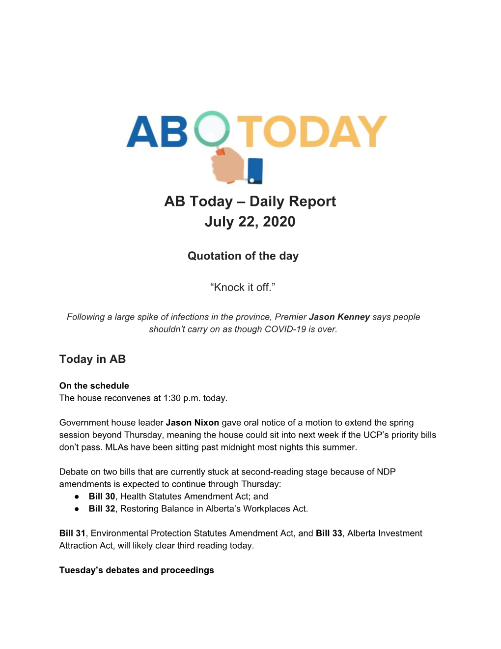 AB Today – Daily Report July 22, 2020