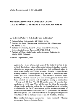 Observations of Clusters Using the Strömvil System. I. Standard Areas