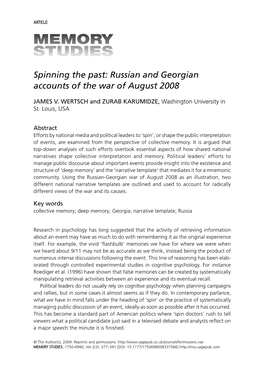 Spinning the Past: Russian and Georgian Accounts of the War of August 2008