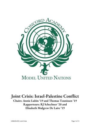 Israel-Palestine Conflict Chairs: Annie Lubin ‘19 and Thomas Teunissen ‘19 Rapporteurs: RJ Schechner ‘20 and Elizabeth Mulgrew De Laire ‘19