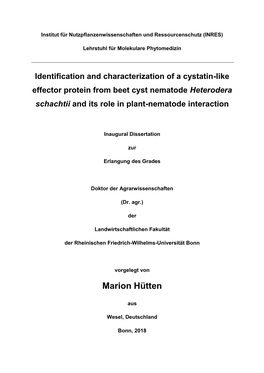 Identification and Characterization of a Cystatin-Like Effector Protein from Beet Cyst Nematode Heterodera Schachtii and Its Role in Plant-Nematode Interaction