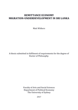 Remittance Economy Migration-Underdevelopment in Sri Lanka