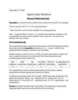 Algebra. Basic Notations