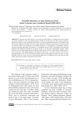 Scientific Literature on Inga (Fabaceae) from Santa Catarina State, Southern Brazil (1983-2017)