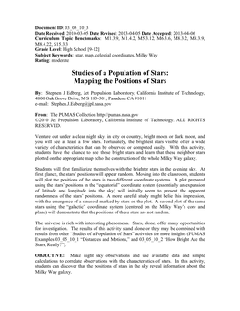 Studies of a Population of Stars: Mapping the Positions of Stars