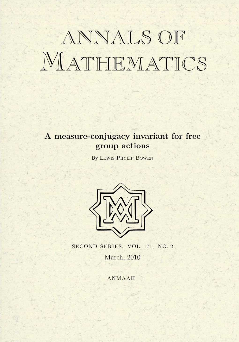 A Measure-Conjugacy Invariant for Free Group Actions