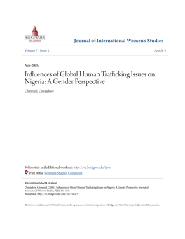 Influences of Global Human Trafficking Issues on Nigeria: a Gender Perspective Chineze J