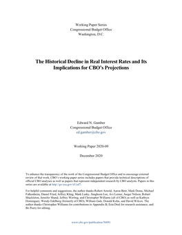 The Historical Decline in Real Interest Rates and Its Implications for CBO's