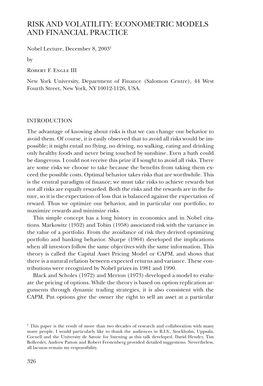 Robert F. Engle III New York University, Department of Finance (Salomon Centre), 44 West Fourth Street, New York, NY 10012-1126, USA