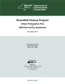 Brownfield Cleanup Program Citizen Participation Plan for 3500 Park Avenue Apartments