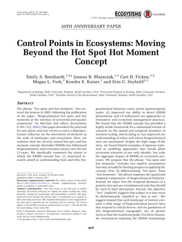 Control Points in Ecosystems: Moving Beyond the Hot Spot Hot Moment Concept
