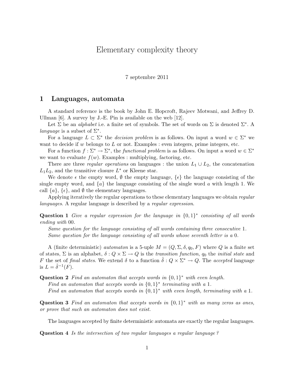 Elementary Complexity Theory