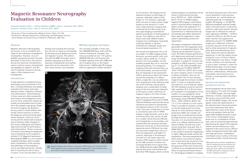 Magnetic Resonance Neurography Evaluation in Children