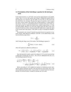 1.2 Formulation of the Schrödinger Equation for the Hydrogen Atom