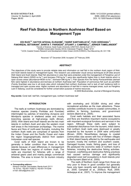 Reef Fish Status in Northern Acehnese Reef Based on Management Type