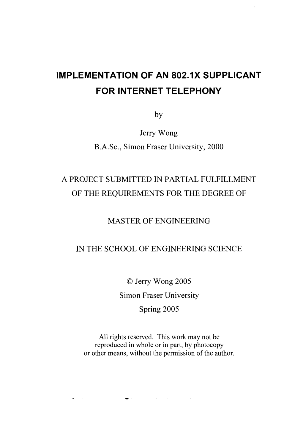 Implementation of an 802.1X Supplicant for Internet Telephony