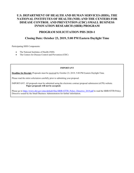 The National Institutes of Health (Nih) and the Centers for Disease Control and Prevention (Cdc) Small Business Innovation Research (Sbir) Program