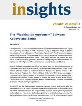 4 the “Washington Agreement” Between Kosovo and Serbia