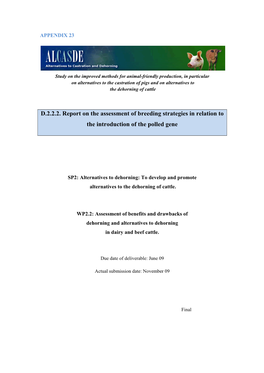 D.2.2.2. Report on the Assessment of Breeding Strategies in Relation to the Introduction of the Polled Gene