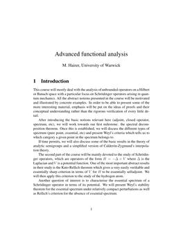 Advanced Functional Analysis