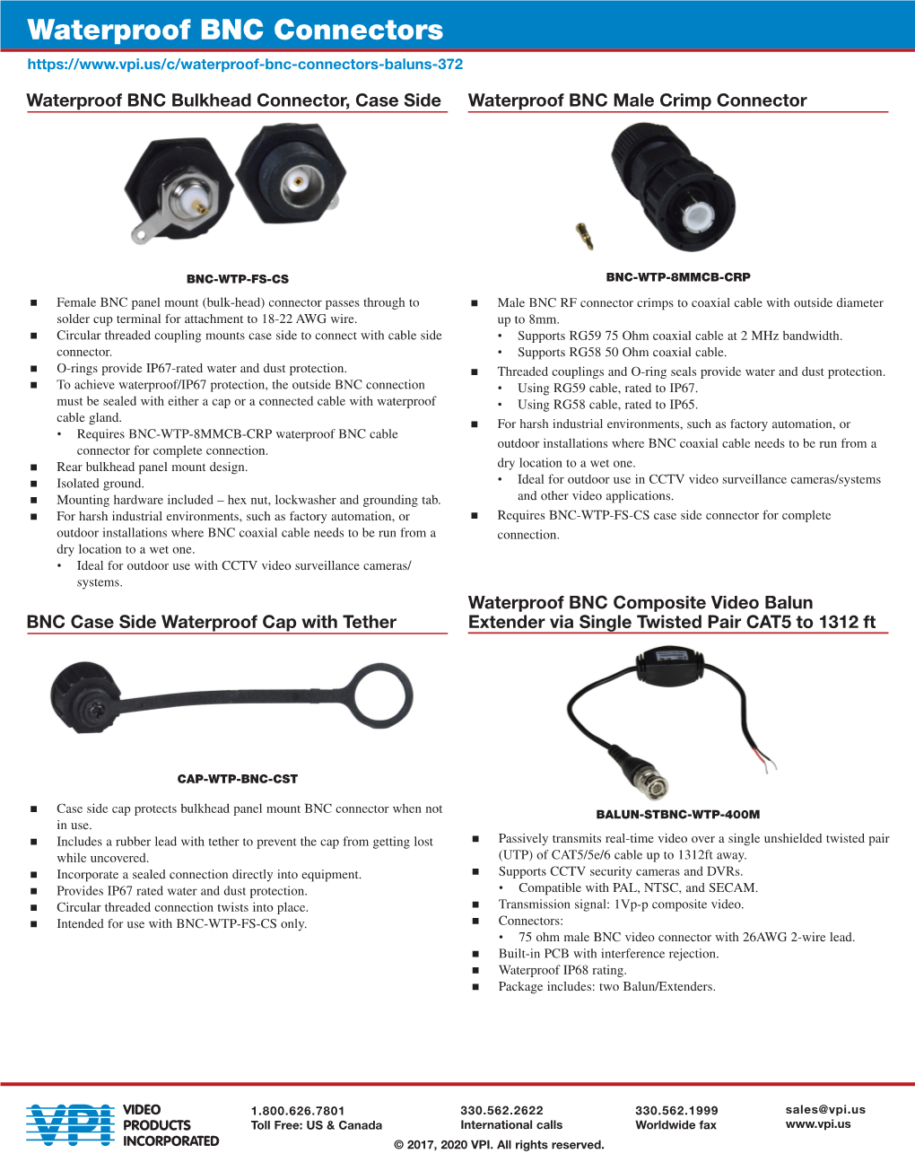 IP67-Rated Weatherproof BNC Connectors Provide Watertight