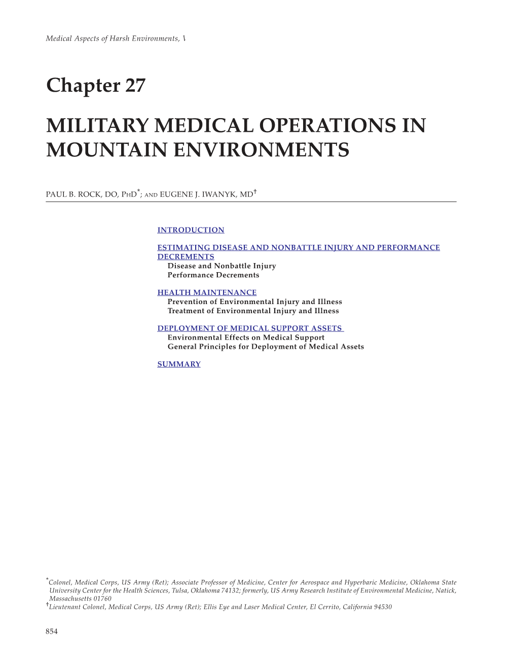 Chapter 27 MILITARY MEDICAL OPERATIONS in MOUNTAIN ENVIRONMENTS