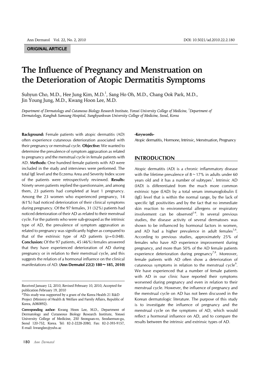 The Influence of Pregnancy and Menstruation on the Deterioration of Atopic Dermatitis Symptoms