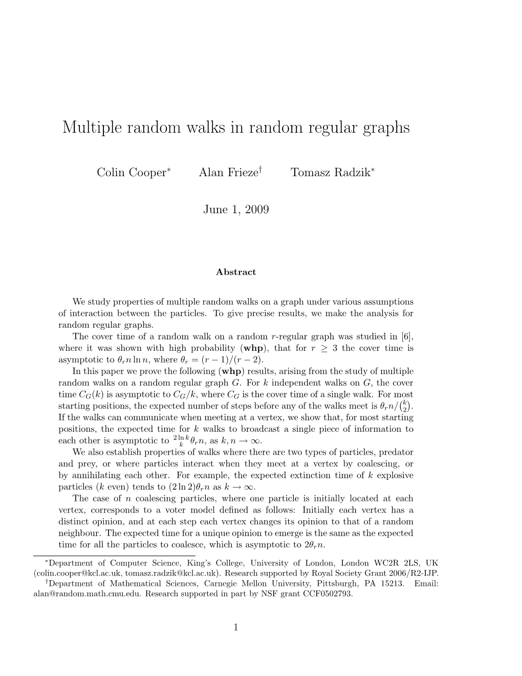 Multiple Random Walks in Random Regular Graphs