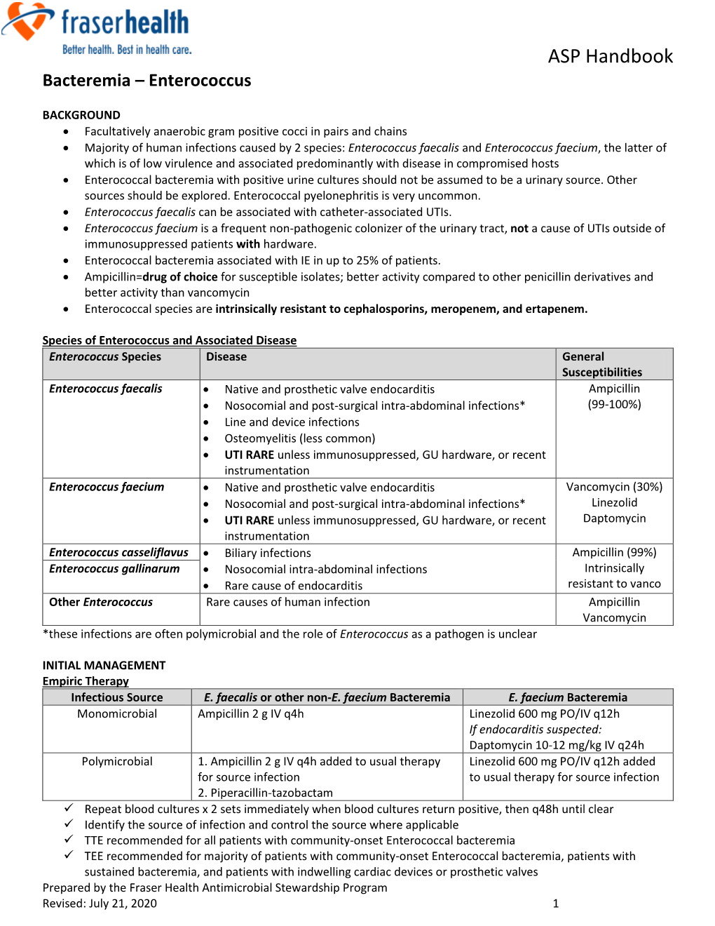 Bacteremia – Enterococcus