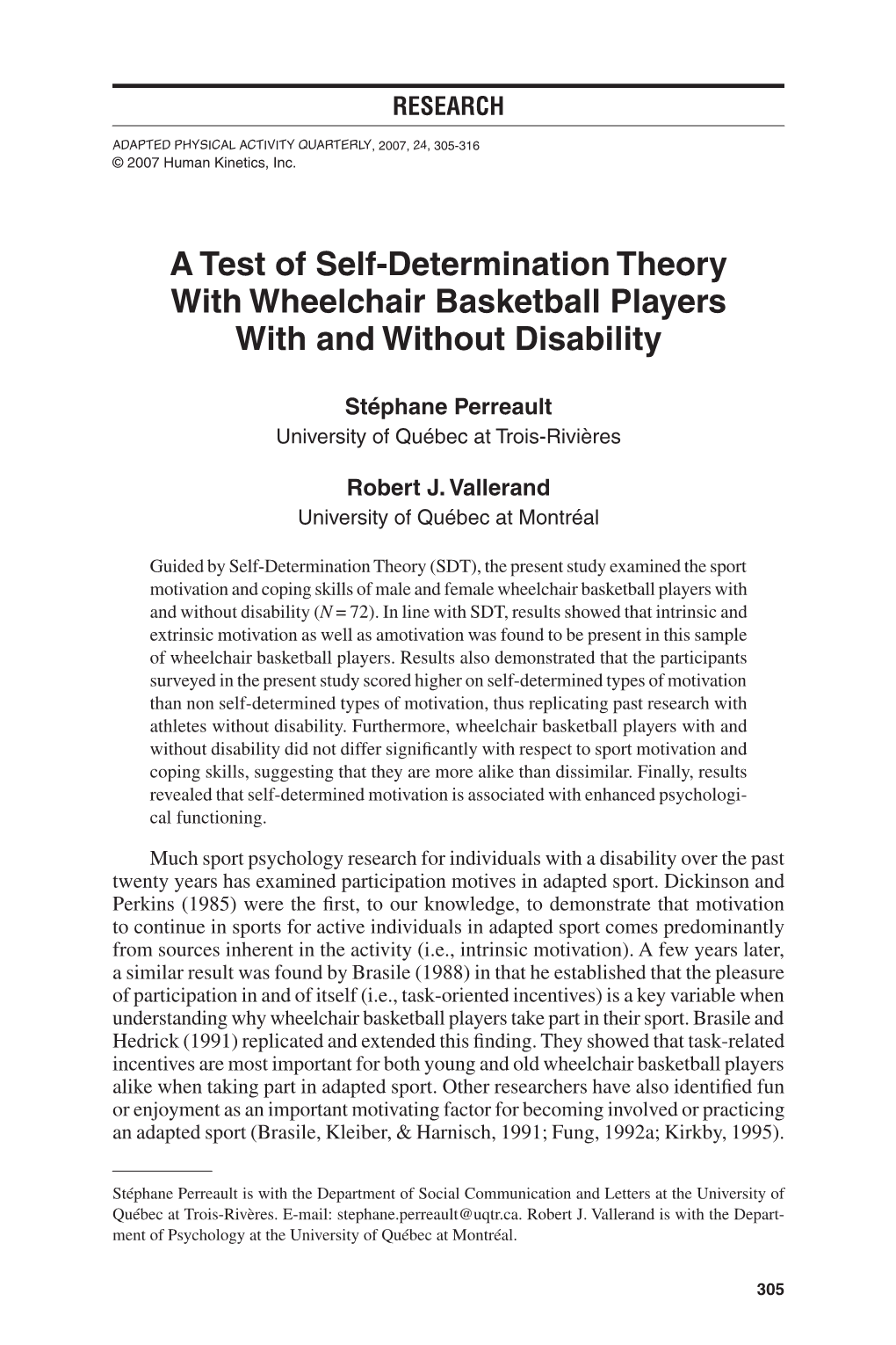 A Test of Self-Determination Theory with Wheelchair Basketball Players with and Without Disability