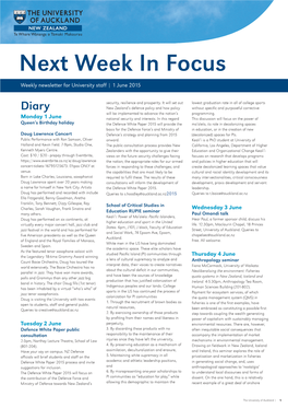 Next Week in Focus Weekly Newsletter for University Staff | 1 June 2015