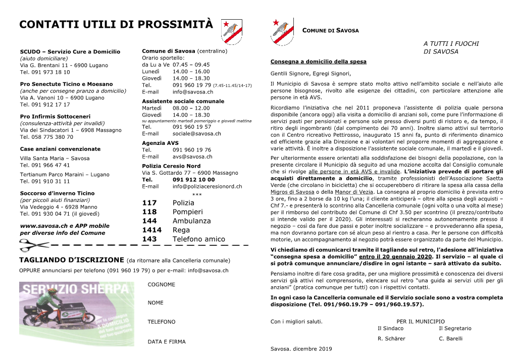 Contatti Utili Di Prossimità Comune Di Savosa