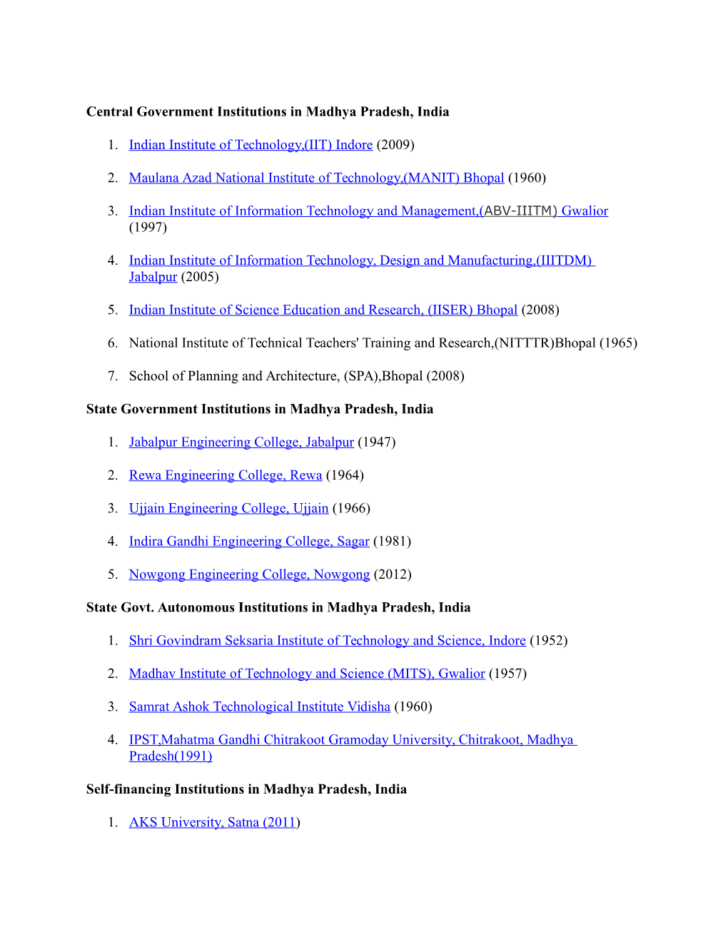 Central Government Institutions in Madhya Pradesh, India 1. Indian