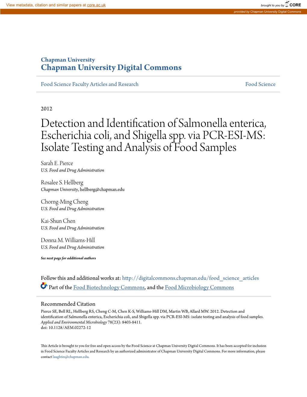 Detection and Identification of Salmonella Enterica, Escherichia Coli, and Shigella Spp