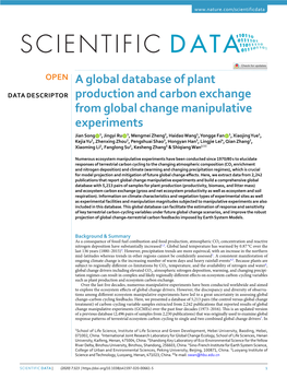 A Global Database of Plant Production and Carbon Exchange from Global Change Manipulative Experiments